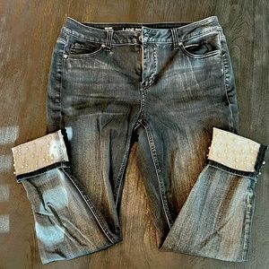 Lane Bryant Women’s Sized 16 Black Mid-Rise Ankle Jeans w/Silver Ball-Stud Cuffs